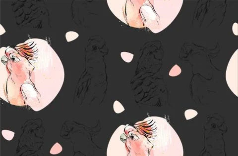 Hand drawn vector abstract textured graphic seamless pattern collage with exotic Illustrazione stock