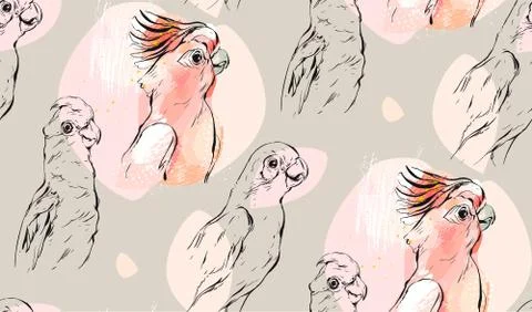 Hand drawn vector abstract textured graphic seamless pattern collage with exotic Stock Illustration