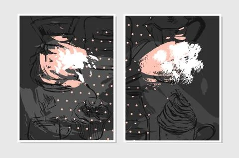 Hand drawn vector abstract textured food card design template for recipe,note Stockillustratie