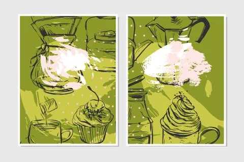 Hand drawn vector abstract textured food card design template for recipe,note Stock Illustration