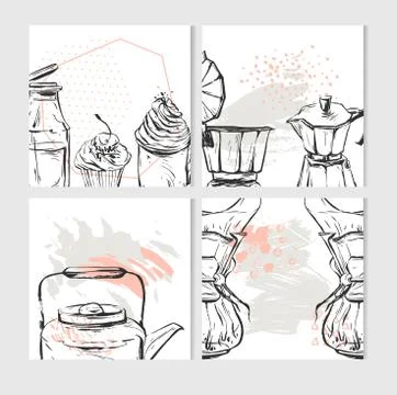 Hand drawn vector abstract textured food card design template with graphic food Illustrazione stock