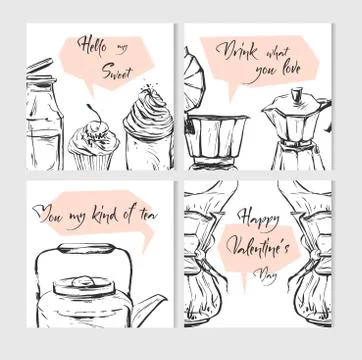 Hand drawn vector abstract textured food card design template with graphic food Stock Illustration