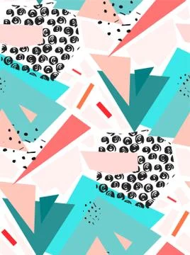 Hand drawn vector Abstract textured colorful geometric seamless pattern in blur Stock Illustration