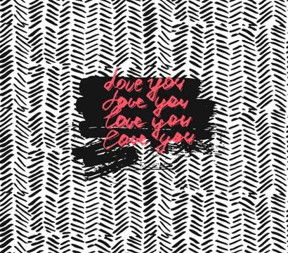 Hand drawn vector abstract textured template card with Love You phrase on Zig 스톡 일러스트