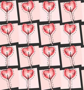 Hand drawn vector abstract textured Valentines day seamless pattern with heart Illustrazione stock