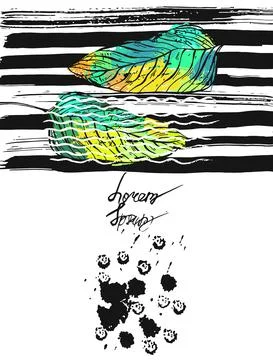 Hand drawn vector abstract textured summer template card with tropical exotic Stockillustratie