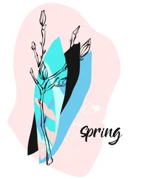 Hand drawn vector abstract universal creative textured illustration with floral イラスト素材