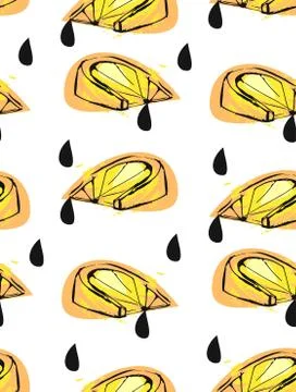 Hand drawn vector abstract unusual summer time seamless pattern with lemon slice Stock Illustration