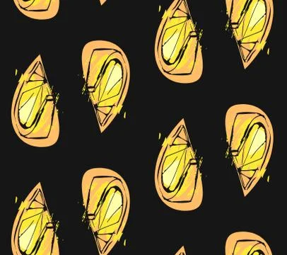 Hand drawn vector abstract unusual summer time seamless pattern with lemon slice Illustrazione stock