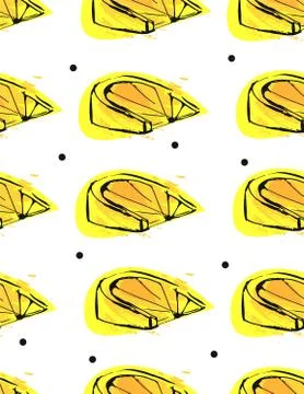 Hand drawn vector abstract unusual summer time seamless pattern with lemon slice Stock Illustration