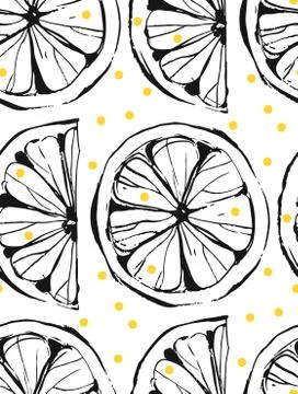 Hand drawn vector abstract unusual summer time seamless pattern with lemon slice Illustrazione stock