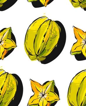 Hand drawn vector abstract unusual seamless pattern with exotic tropical fruit Stock Illustration
