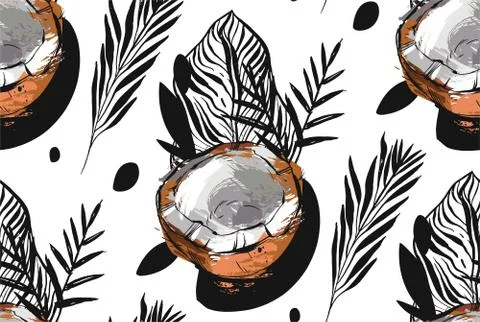Hand drawn vector abstract unusual seamless pattern with exotic tropical fruit Stockillustratie