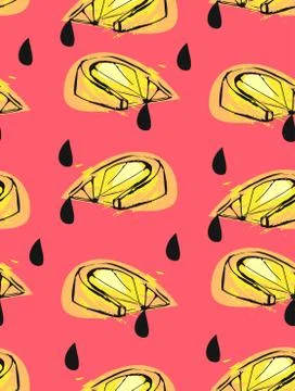 Hand drawn vector abstract unusual summer time seamless pattern with lemon slice Stock Illustration