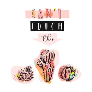Hand drawn vector abstract unusual cute funny illustration with graphic cactuses Stock Illustration