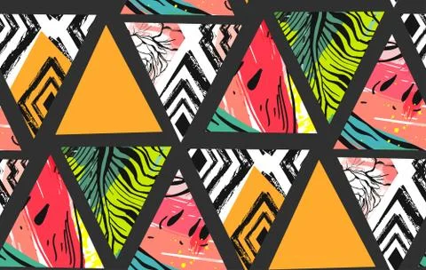 Hand drawn vector abstract unusual summer time decoration collage seamless Stock Illustration