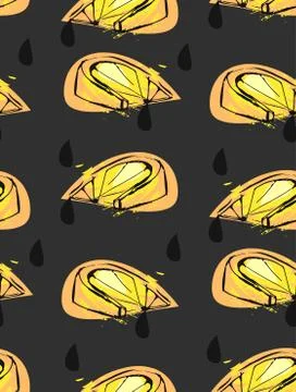 Hand drawn vector abstract unusual summer time seamless pattern with lemon slice Stock Illustration