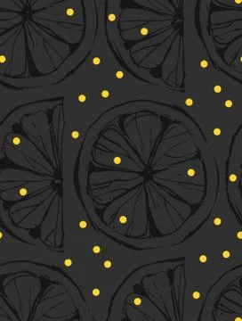 Hand drawn vector abstract unusual summer time seamless pattern with lemon slice Stock Illustration