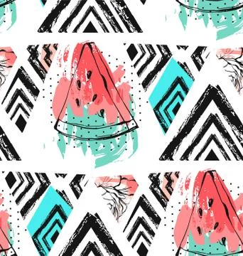 Hand drawn vector abstract unusual summer time decoration collage seamless Stock Illustration