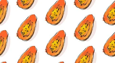 Hand drawn vector abstract unusual seamless pattern with exotic tropical fruit Stock Illustration