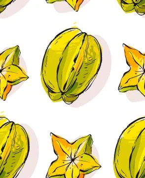 Hand drawn vector abstract unusual seamless pattern with exotic tropical fruit Stock Illustration