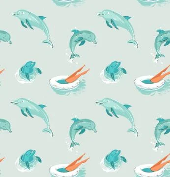 Hand drawn vector abstract vintage cartoon summer time fun seamless pattern of Illustrazione stock