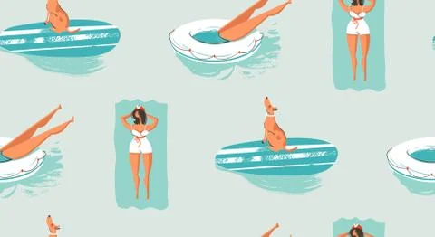 Hand drawn vector abstract vintage cartoon summer time fun seamless pattern of Stock Illustration