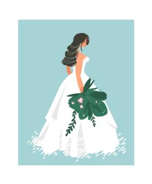 Hand drawn vector abstract wedding bridal in white dress illustration isolated Ilustração Stock