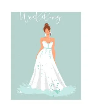 Hand drawn vector abstract wedding bridal in white dress illustration isolated Stock Illustration