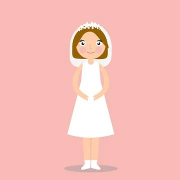 Hand drawn vector abstract wedding bridal in white dress illustration isolated Illustrazione stock