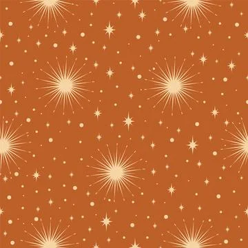 Hand drawn vector aesthetic night sky illustrations seamless pattern. Stock Illustration