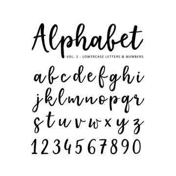 Hand drawn vector alphabet. Brush script font. Isolated lower case letters and Illustrazione stock