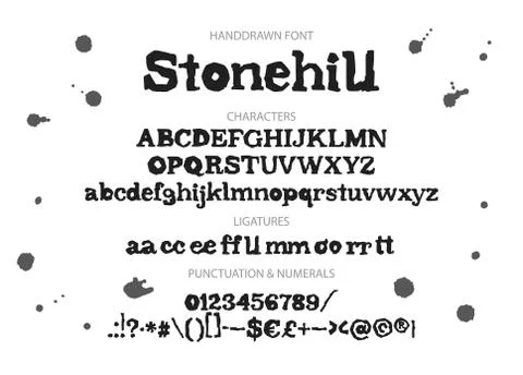 Hand drawn vector alphabet with letters, numbers, symbols. Stock Illustration