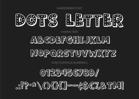 Hand drawn vector alphabet with letters, numbers, symbols. Stock Illustration