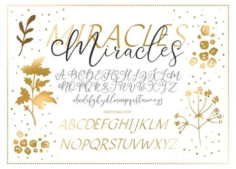Hand drawn vector alphabet with letters, numbers, symbols. Stock Illustration