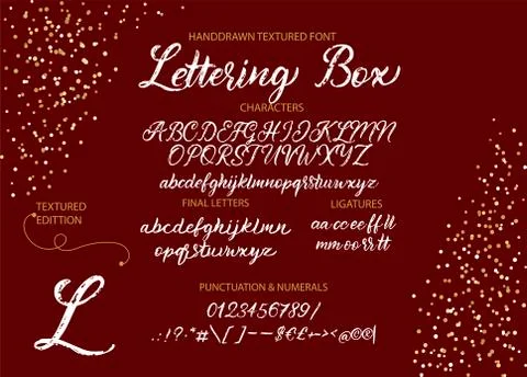 Hand drawn vector alphabet with letters, numbers, symbols. Stock Illustration