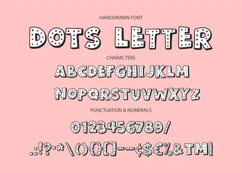 Hand drawn vector alphabet with letters, numbers, symbols. Stock Illustration