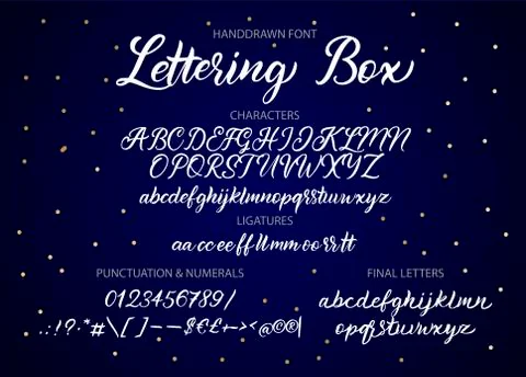 Hand drawn vector alphabet with letters, numbers, symbols. Illustrazione stock