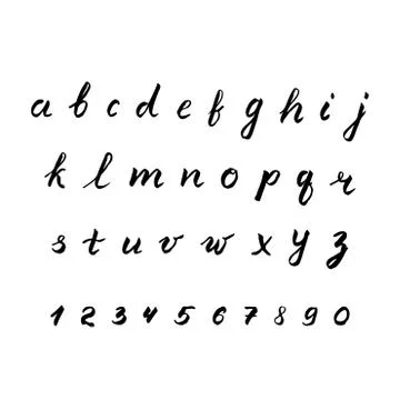 Hand drawn vector alphabet. Letters A-Z and numbers 0-9 written by liner isol Illustrazione stock