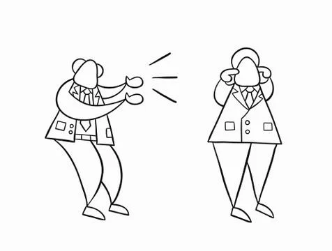 Hand-drawn vector angry boss yelling at businessman worker and he is closing  Stock Illustration