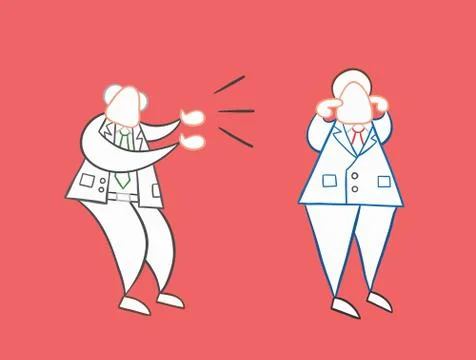 Hand-drawn vector angry boss yelling at businessman worker and he is closing  Illustrazione stock