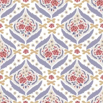 Hand Drawn Vector Arabesque Floral Paisley Damask Background. Seamless Pattern Stock Illustration