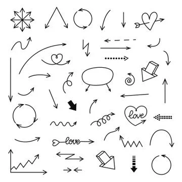 Hand drawn vector arrows set. Stock Illustration