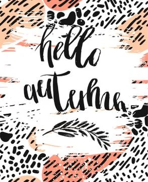 Hand drawn vector artistic template card with Hello autumn Stock Illustration