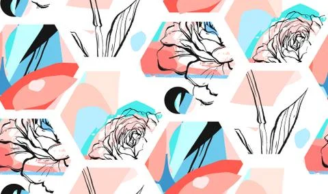 Hand drawn vector artistic universal textured abstract seamless pattern with Stock Illustration