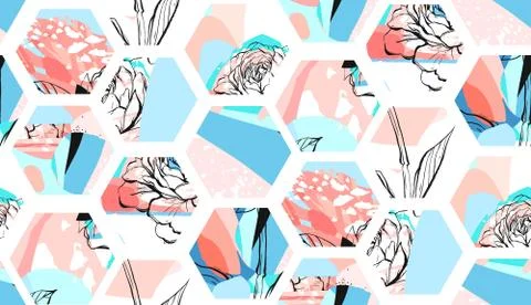 Hand drawn vector artistic universal textured abstract composition seamless Stock Illustration