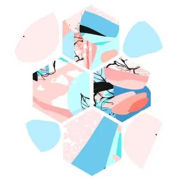 Hand drawn vector artistic universal textured abstract composition witth hexagon Stock Illustration