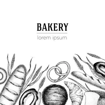Hand drawn vector bakery banner template. Can be use for bakery, pastry, ca.. Stock Illustration