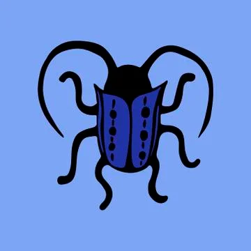 Hand drawn vector beetles. Black and white insects for design, icons, logo or Stock Illustration