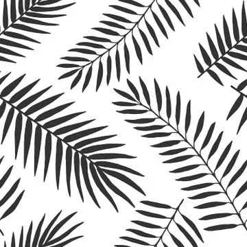 Hand drawn vector Black and white palm leaves seamless pattern Stockillustratie